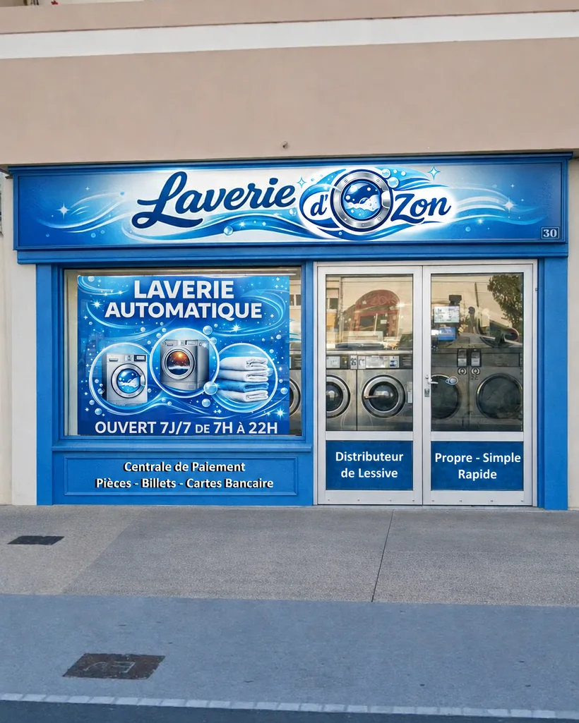 Devanture de la Laverie d'Ozon, 30 Avenue Pierre Abelin à Châtellerault